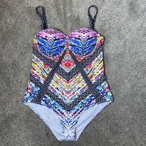 Women’s One Piece Swimsuit Multi Color sz L NWOT